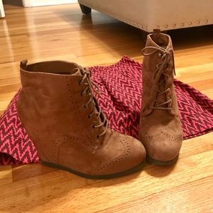 Suede Lace Up Ankle Wedge Booties for Fall/Winter